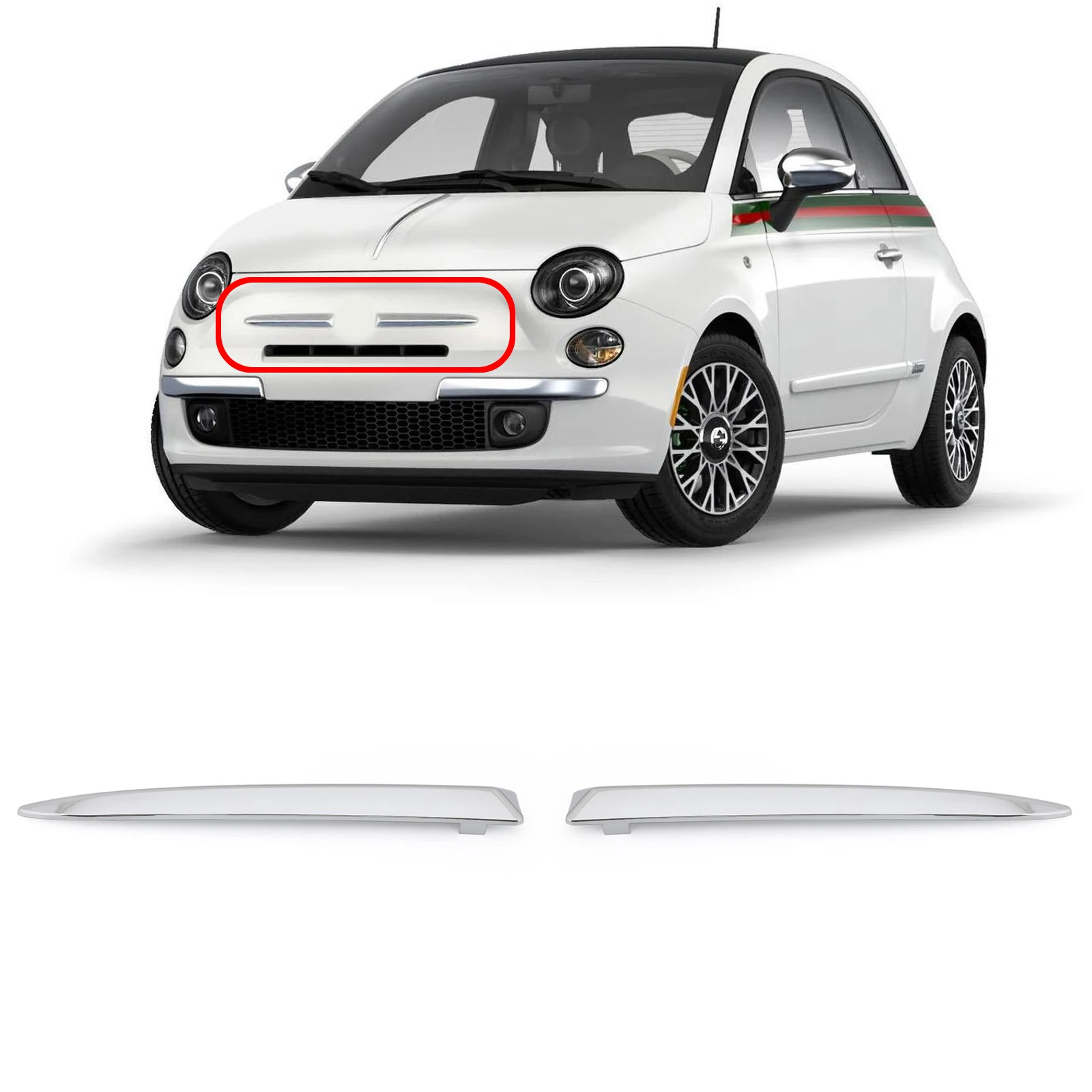 

Пара хромированных верхних накладок на передний бампер для Fiat 500 2007-2015