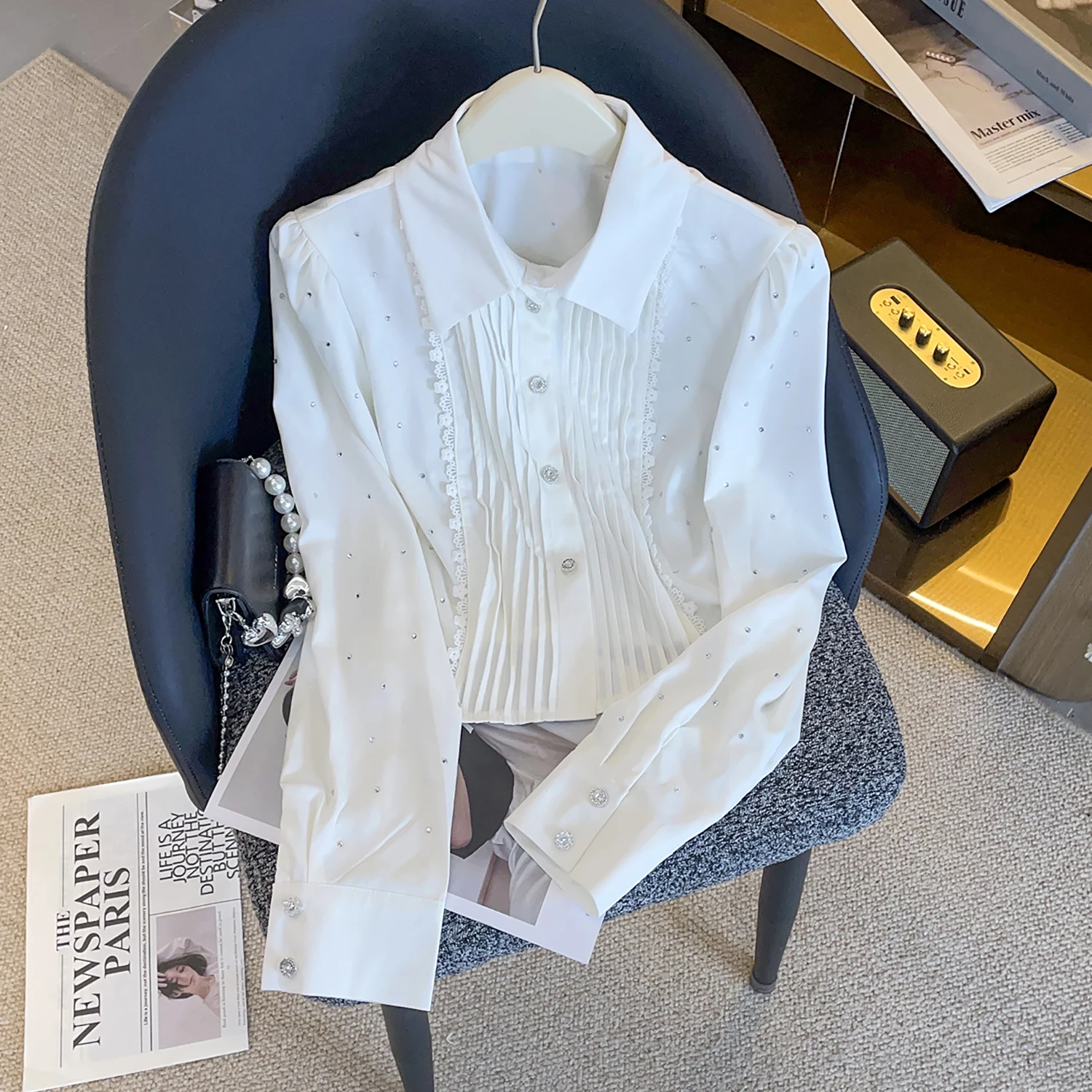 

Sweet Sle White Long Sve irt Тяжелая вышивка бисером Высокая талия Женская премиум-класса Faion Зима Новое поступление Южное масло