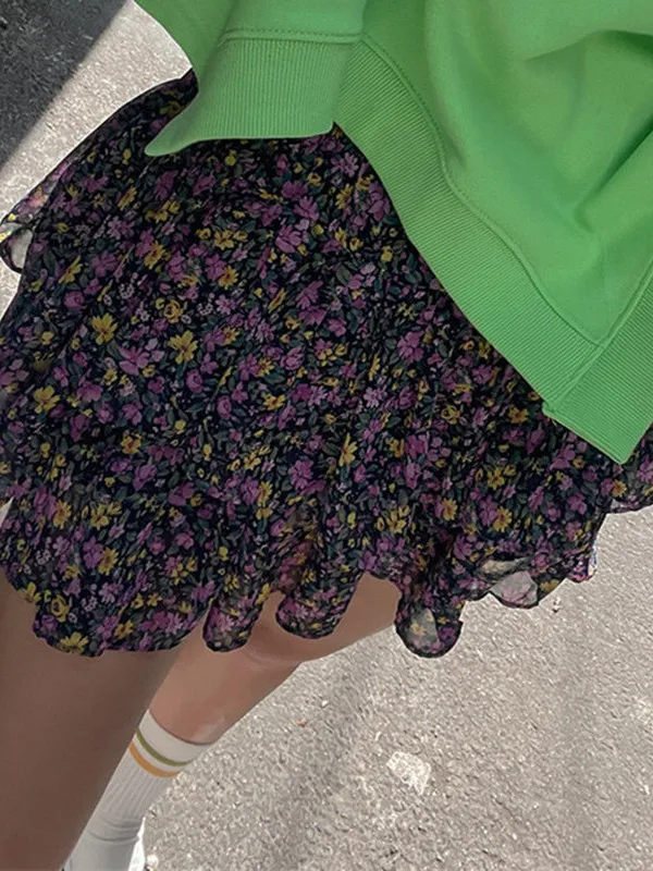 

Korean Sle Elastic Waist Floral f Skirt Women's Summer Faion Item Fre Youthful Versatile Skirt Pants