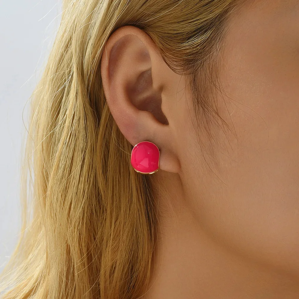 

Creative Cute Enamel Color Small Round Ball Hoop Earrings for Women Fashion Oil Drip Piercing Ear Buckle Trendy Party Jewelry
