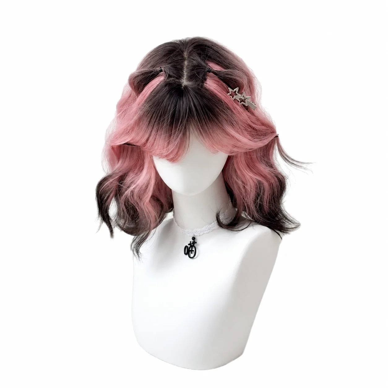 Female wig Lolita wool roll pink gradient top dye short curly hair simulation synthetic full head cover