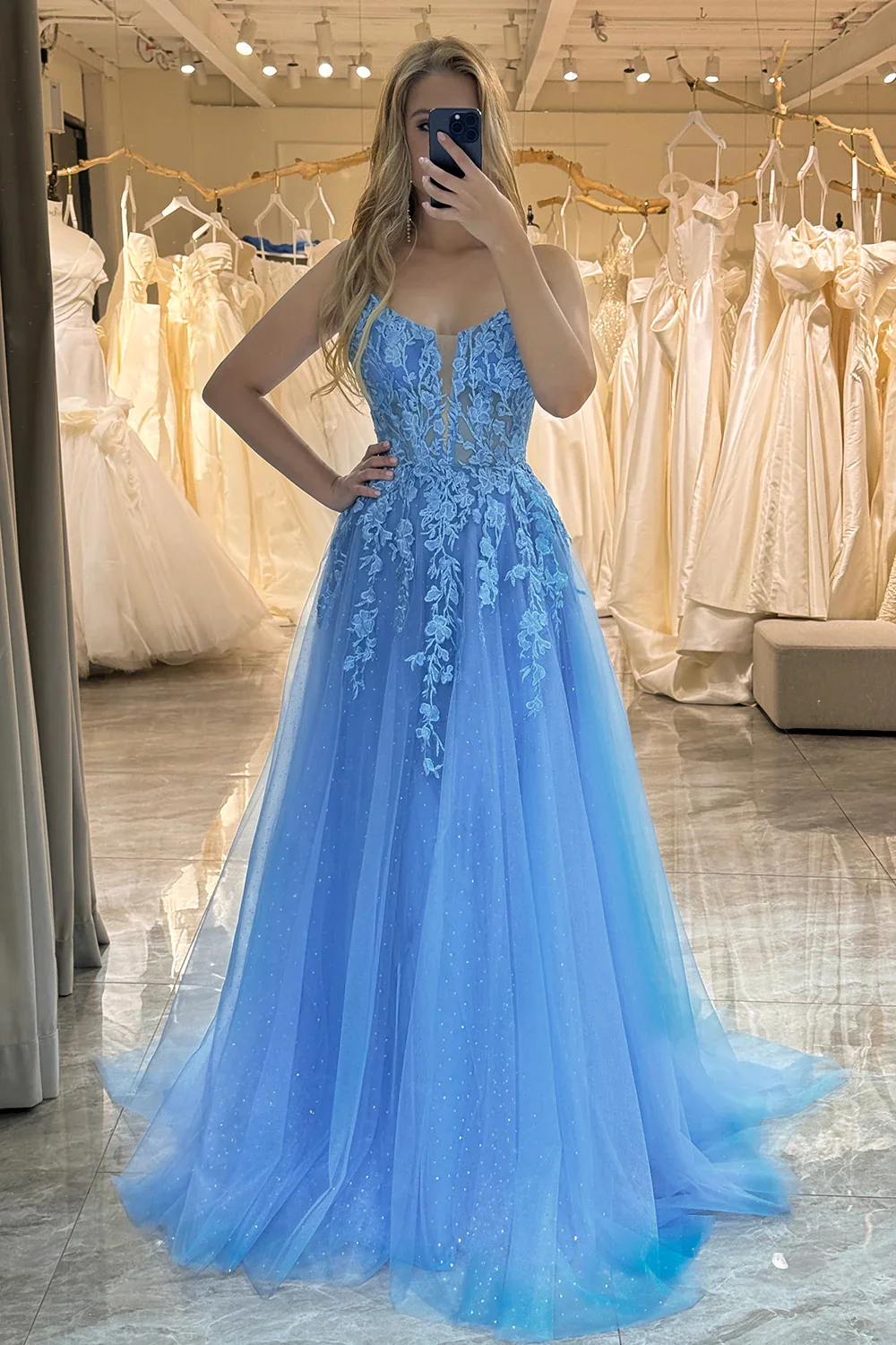 Annie Blue Embroidery Prom Dress Glitter Tulle Evening Dresses Women's Wedding Formal Occasions Dresses Robes De Soirée2024