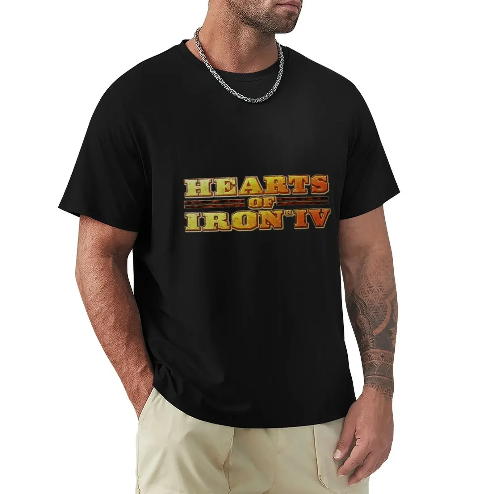 

Hearts of Iron IV Gold Logo T-Shirt oversized Short sleeve summer clothes mens graphic t-shirts hip hop Short Sleeve printing