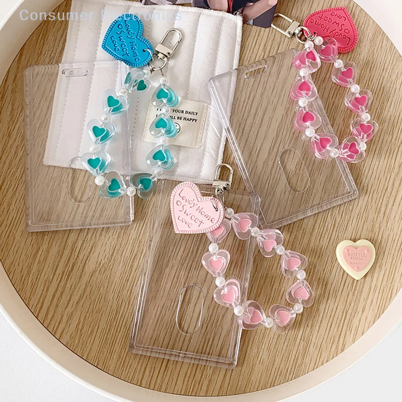 Cartoon Photocard Holder Cover Sweet Transparent Student ID Card Holder Idol Postscards Storage Keychains Photo Cards Frame