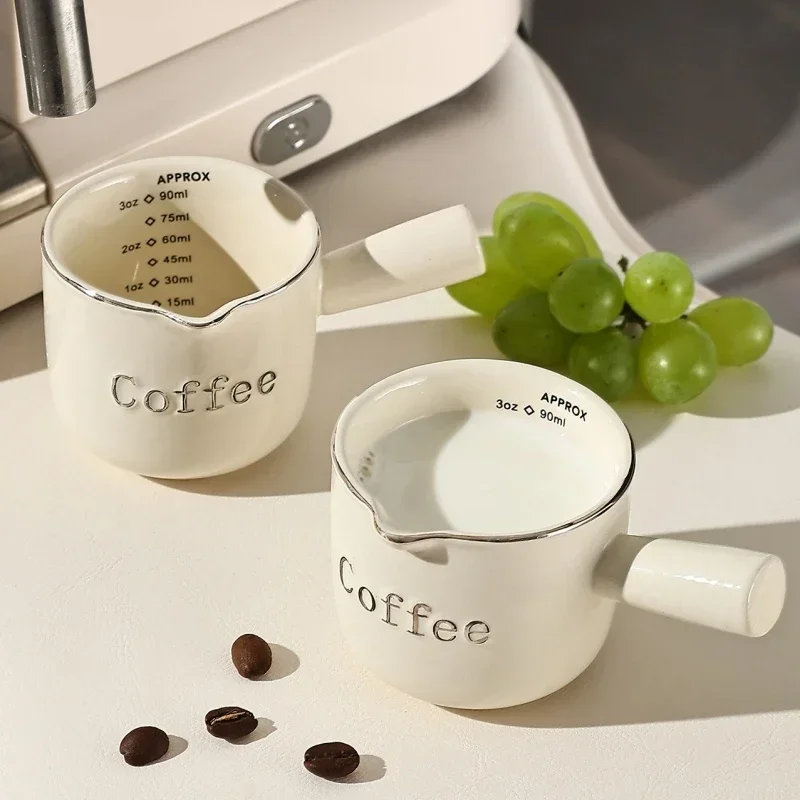 3oz/90ml High-grade Fine Ceramic Coffee Measuring Cup with Scale Extraction Cup Small Milk Cup High Color Value Espresso Cup