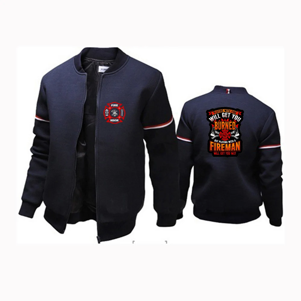 Firefighter Rescue Team Printing Fashion 2023 New Men\'s Flight Jacket Round Collar Solid Cotton Long Sleeves Tracksuits Coat