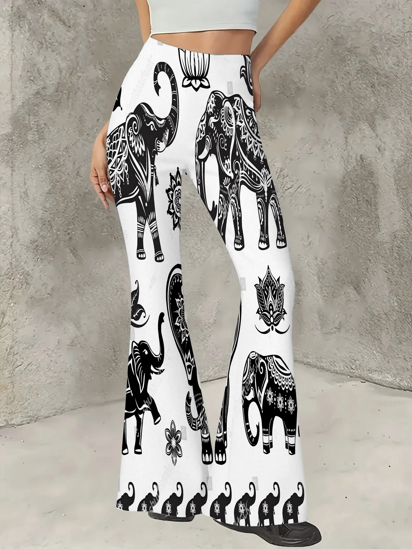 

Women's Flared Pants Boho Elephant Lotus Print Trousers Casual Bell Bottoms for Streetwear