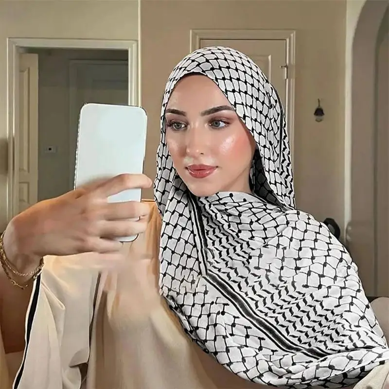 Bufanda con estampado de Keffiyeh para mujer musulmana, Hijab de gasa, Hijab de alta calidad