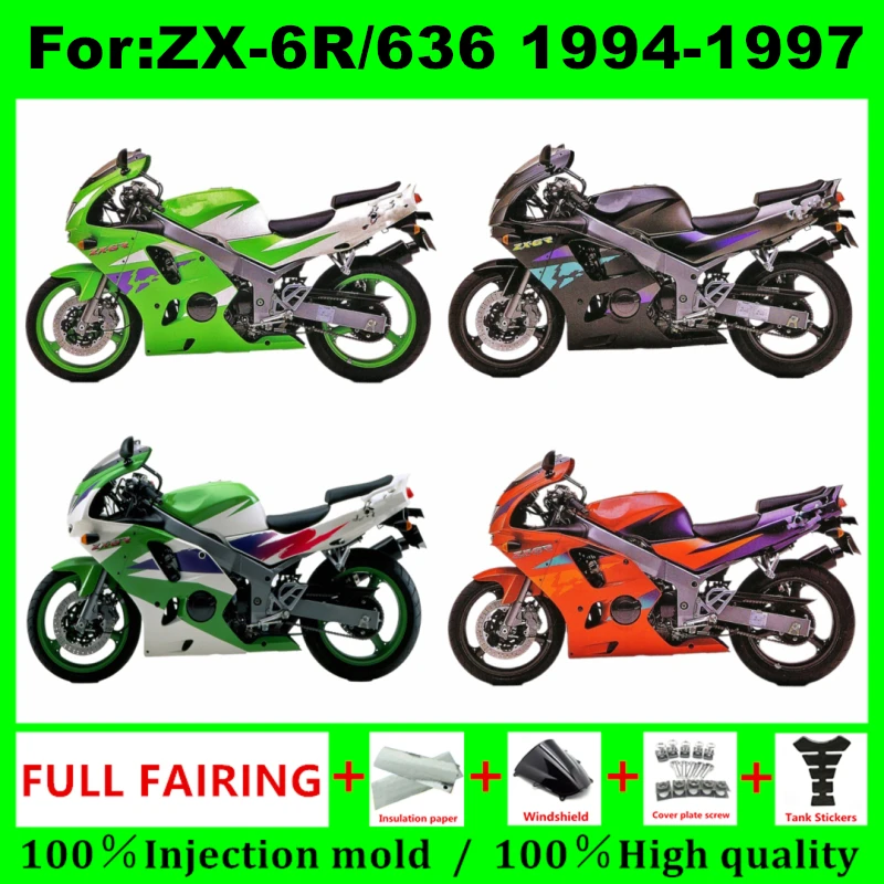 

Полный комплект аксессуаров для мотоциклов, подходит для KAWASAKI Ninja ZX6R ZX-6R 94 95 96 97 1994 1995 1996 1997, комплекты обтекателей кузова