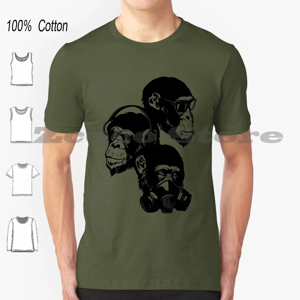 Three Monkeys 100% Cotton Men And Women Soft Fashion T-Shirt Monkey Monkeys Funny Three Wise Monkies Three Wise Monkey Sunglass