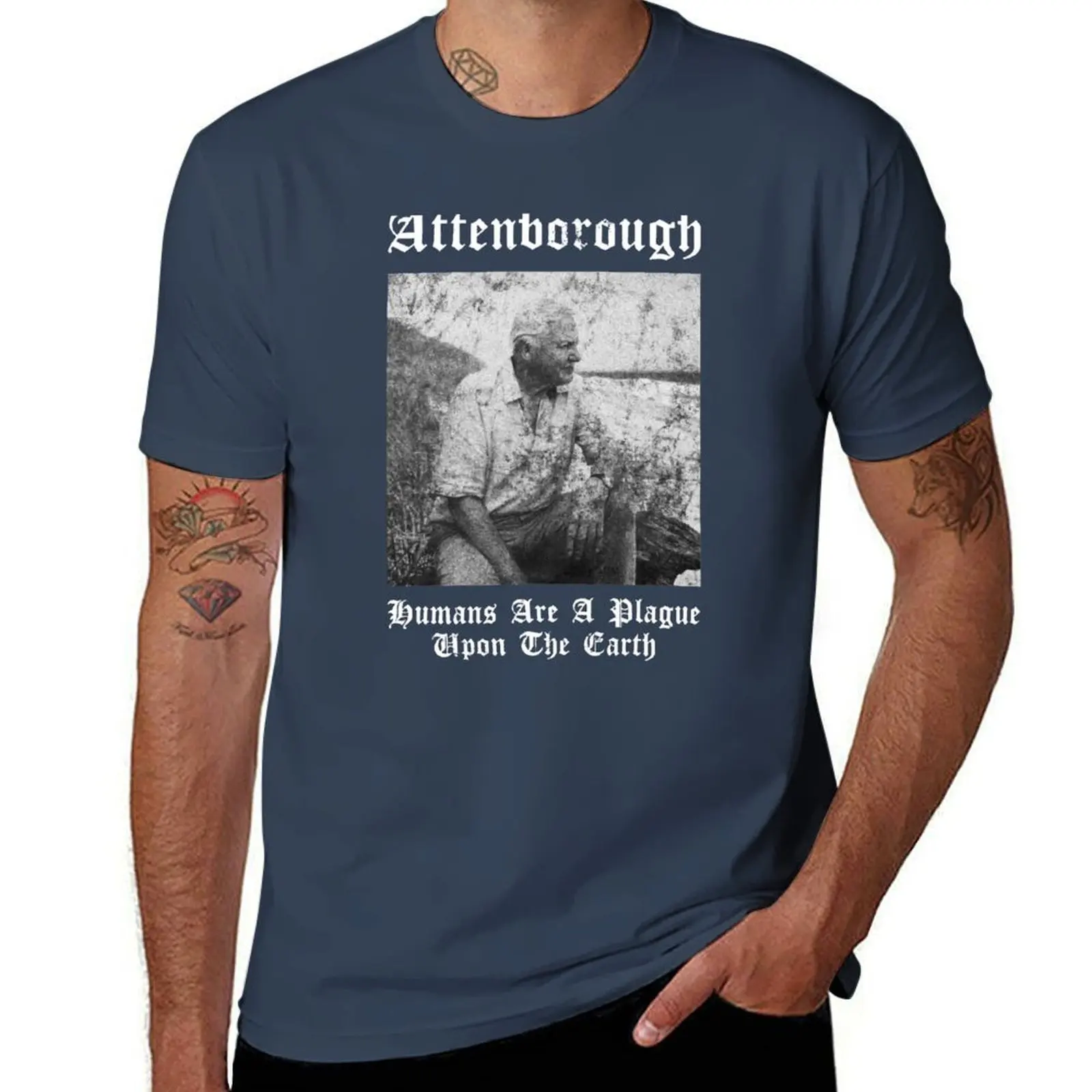 Sir David nbsp Attenborough Humans are A Plague Upon The Earth Black Metal Design T-Shirt Plus Size Solid Color T-Shirt