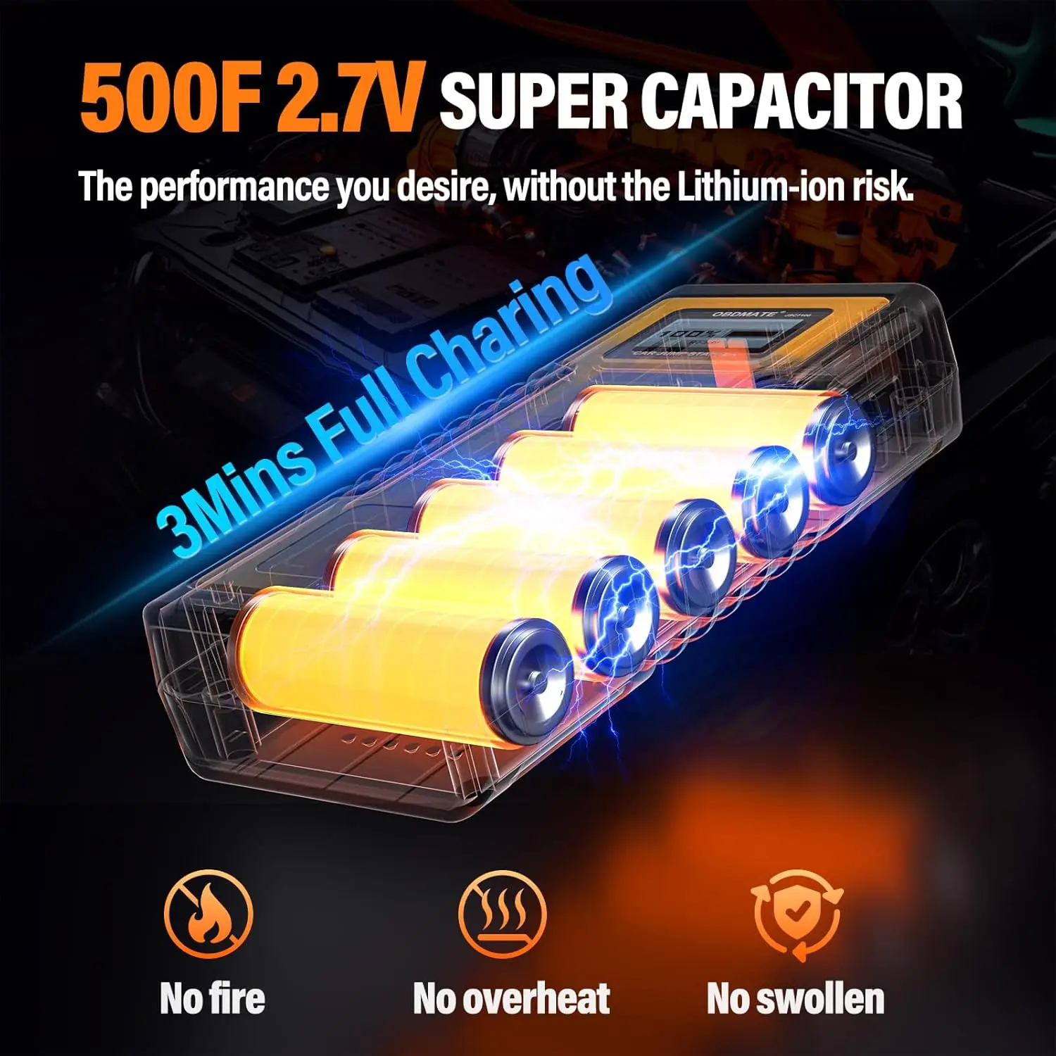 سيارة جمب ستارتر 1000 أمبير، مكثف فائق 12 فولت محمول لمحركات الغاز، أصفر