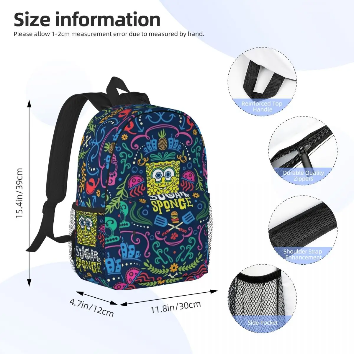 Sac à dos léger Spongebob, polyvalent, 15 ", sac pour l'école, les voyages, 03 utilisation