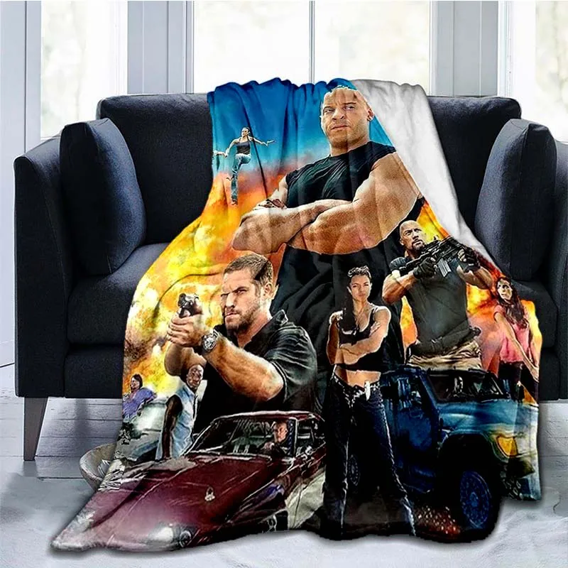 HD Movie Fast & Furious Print Flannel Blanket Ultra Soft Cozy Throw For Bedroom Sofa Racing Movie Style Home Bedding Decor Gift