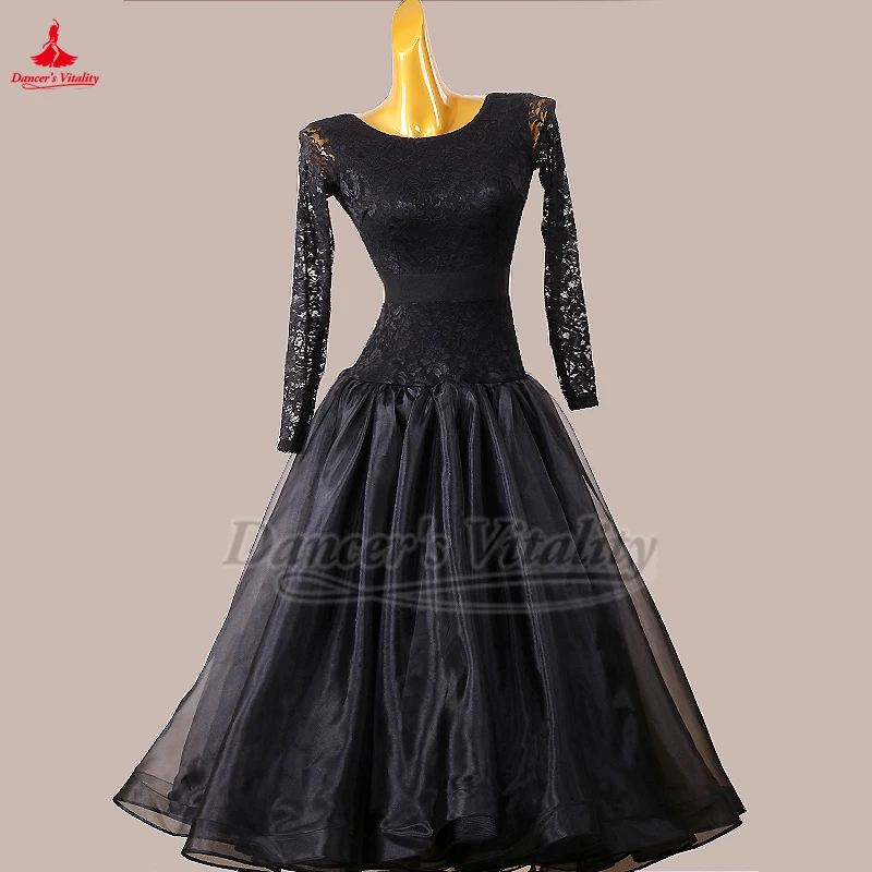Vestidos de dança social para treinamento de grupo, renda preta, vestidos grandes de balanço, adulto, areia movediça, foxtrot, valsa, tango, roupas personalizadas