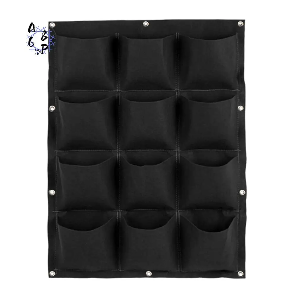 A68P-Garden Vertical Planter Multi Pocket Wall Mount Living Growing Bag Felt Indoor/Outdoor Herb Pot, 12-Pocket, Black