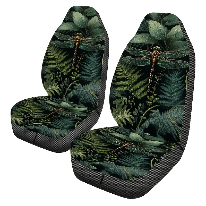 1pc Valentine's Day Green Winged Dragonfly Print Single Seat Car Seat Cover, Easy To Clean Unisex Front Seat Protector, Fashion