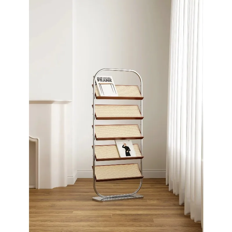 Medieval style stainless steel customizable semi-circular multi-layer floor-to-ceiling bookshelf magazine storage rack (small)