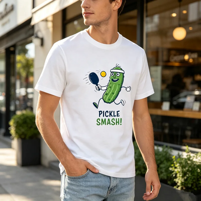 Pickle Smash Graphic T-Shirt Funny Cartoon Pickleball Print Black White Cotton Tee Casual Streetwear Men Women Summer Y2k Top