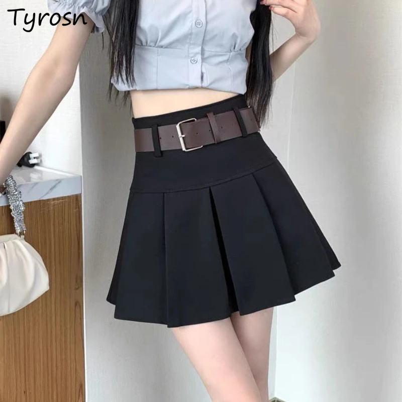 

Skirts Women Mini Design Sweet Students All-match High Waist Simple Tender Summer A-line Leisure Fashion Solid Ulzzang Empire