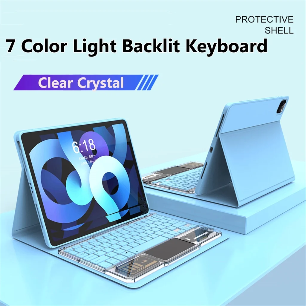 7 Color Case Rainbow Trackpad Keyboard for Realme Pad 2 11.5 Inch Transparent Crystal Strong  Magnetic Tablet Case Cover