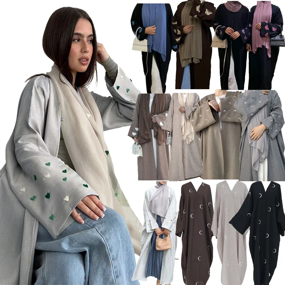 

Eid Open Abayas for Women Muslim Embroidery Kimono Maxi Dress Turkey Arab Robe Dubai Ramadan Caftan Morocco Femme Islam Clothing