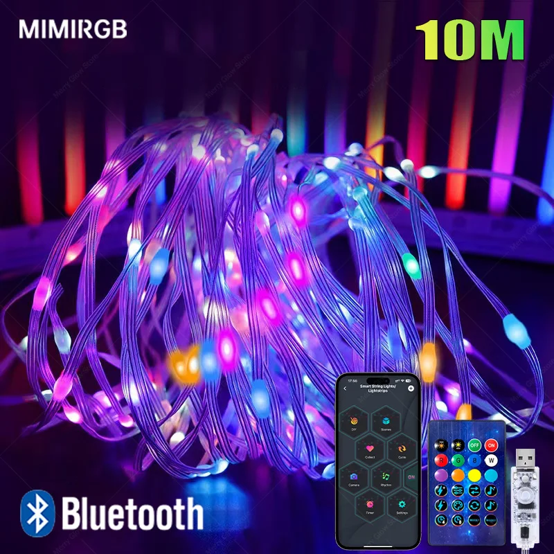 10 м светодиодная гирлянда, умный Bluetooth-пульт дистанционного управления, RGB DIY, сказочная лампа, USB, водонепроницаемая для рождественской елки, домашний декор