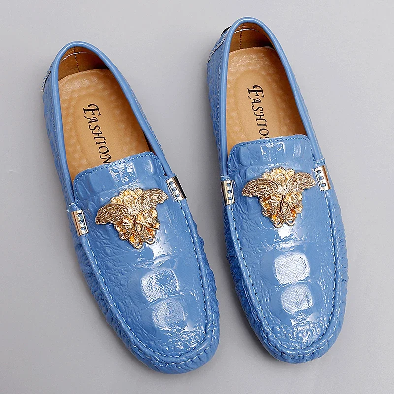 Fashion Men Sky Blue Casual Loafers Gentleman Leisure Walking Shoes Large Size 35-48 Youth Gentleman Party Dress Formal Shoes