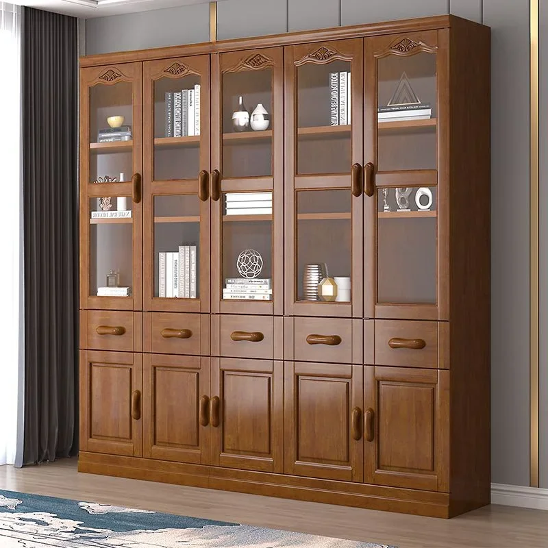 

L Modern Chinese Solid Wood Bookcase Floor Cabinet Locker Bedroom Study Office Bookcase Bookshelf Integrated