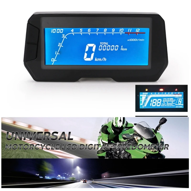 LED 12000RPM 6 Gear Universal Motorcycle LCD Digital Speedometer Backlight Odometer 2 4 Cylinders Meter With Sensor Wire Durable