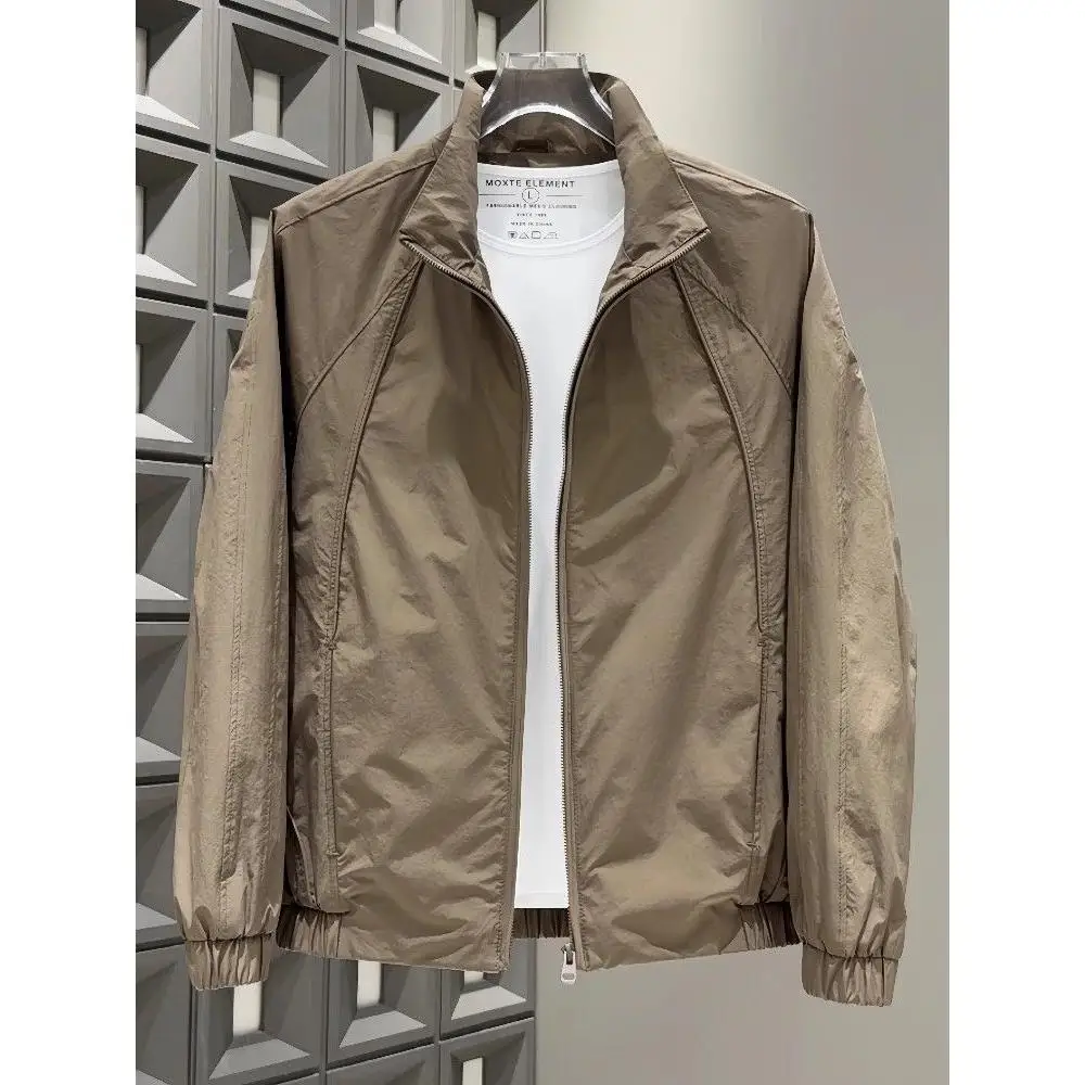 

Мужская приталенная куртка с воротником-стойкой, тонкая, весна-осень, модная, универсальная, молодежная, из полиэстера, с длинными рукавами и молнией