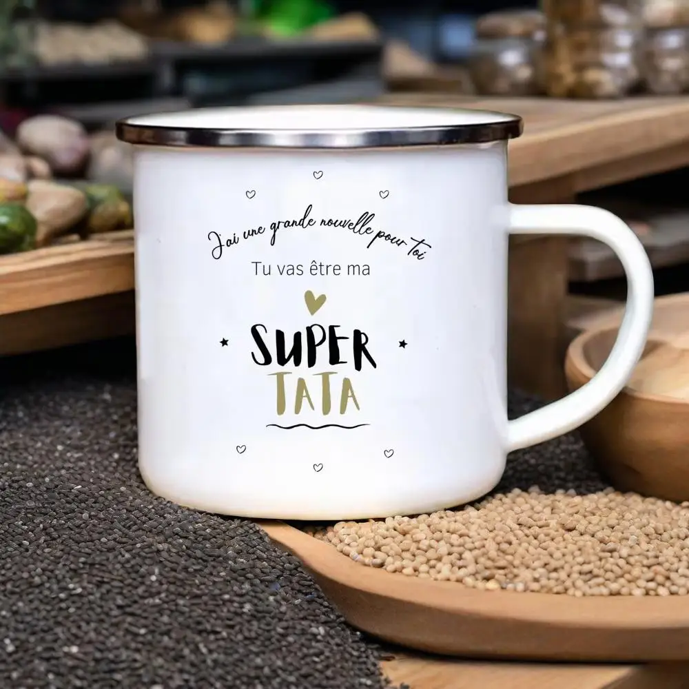 French Printed Enamel Mug Brother Friends Drink Milk Coffee Cups Pregnancy Announcement Mugs Best Idea Gifts for Tata Marraine