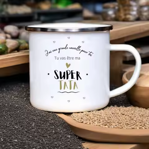 French Printed Enamel Mug Brother Friends Drink Milk Coffee Cups Pregnancy Announcement Mugs Best Idea Gifts for Tata Marraine