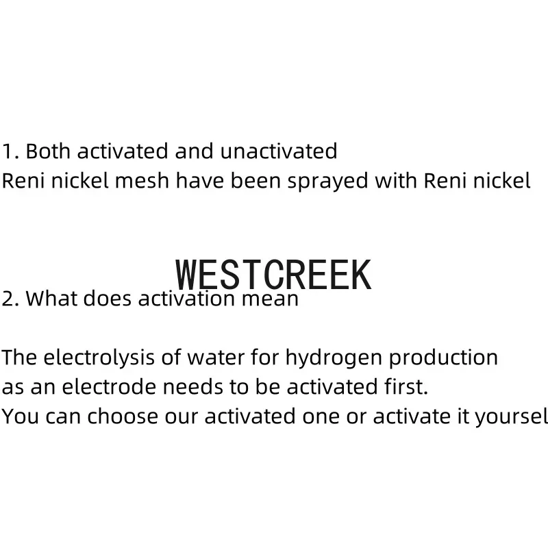 WESTCREEK-قطب خلية كهربائى من سبائك الألومنيوم مخصصة ، مغلف بالرش ، شبكة نيكل رينيه ، قلوية