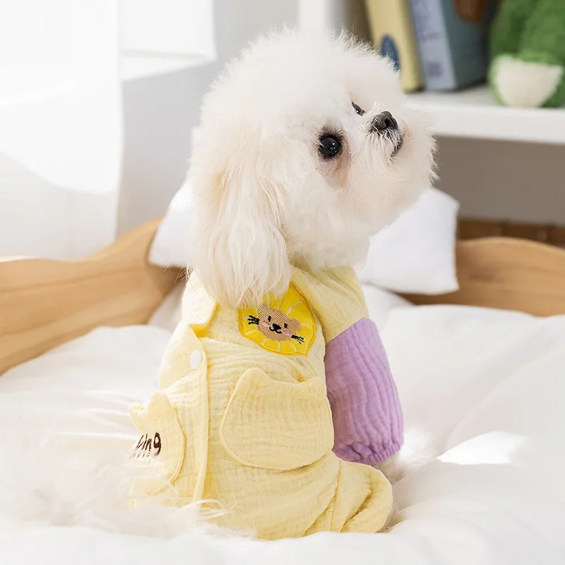 

Soft Dog Clothes Summer Teddy Four Legs Wrap Belly Suit Anti Cold Air Conditioning Clothing Maltese Lion Pattern Jumpsuits