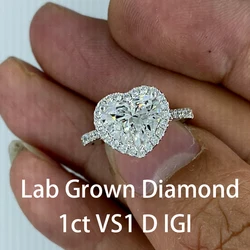 IGI 1CT Heart Shape Lab Grown Diamond Ring with Pears EF VS1 14k White Gold Fine Jewelry for Women