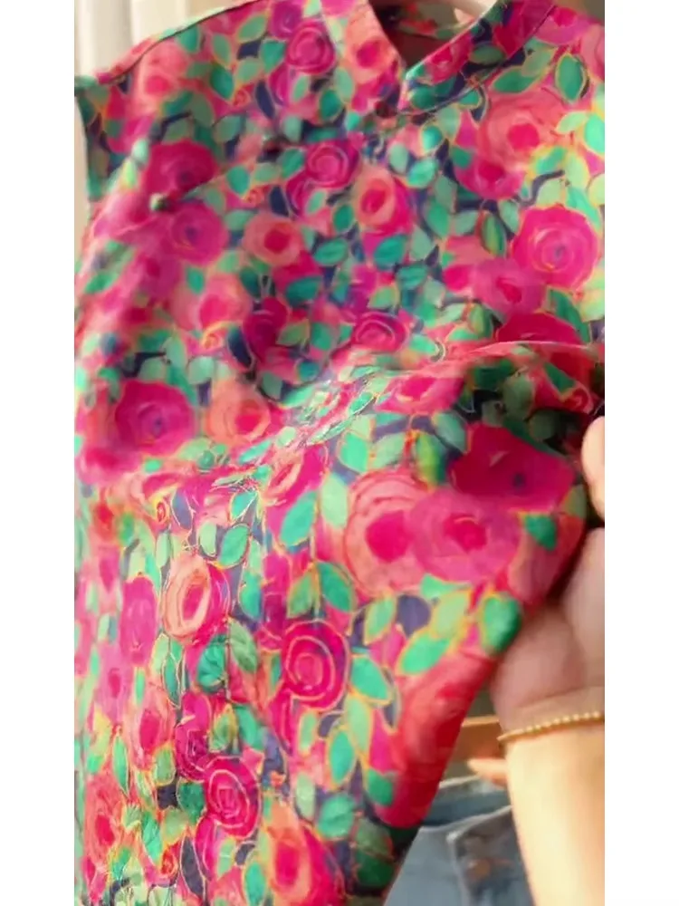 

Ele ort Sve Printed irt Women's Stand Collar Tang Costume Top Chinese National Sle Retro Oil Painting Print 2025...