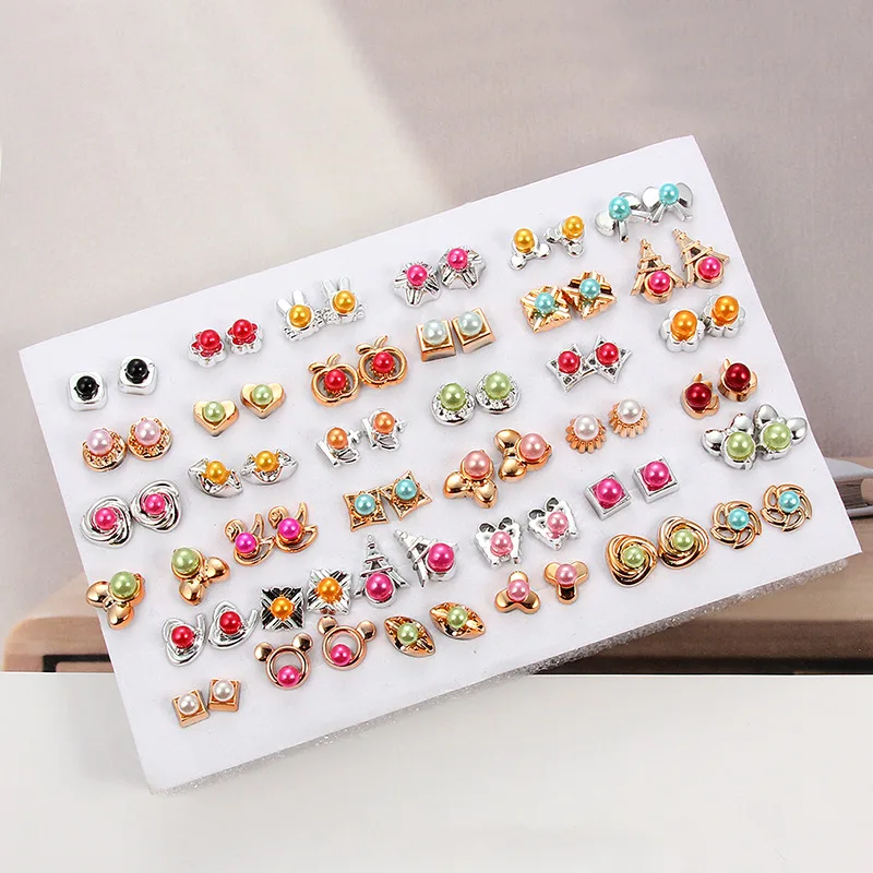 

36/72Pairs Mixed Styles Gold Bottom Pearl Oil Drip Geometric Animal Plastic Stud Earrings Set for Women Girls Jewelry Gifts