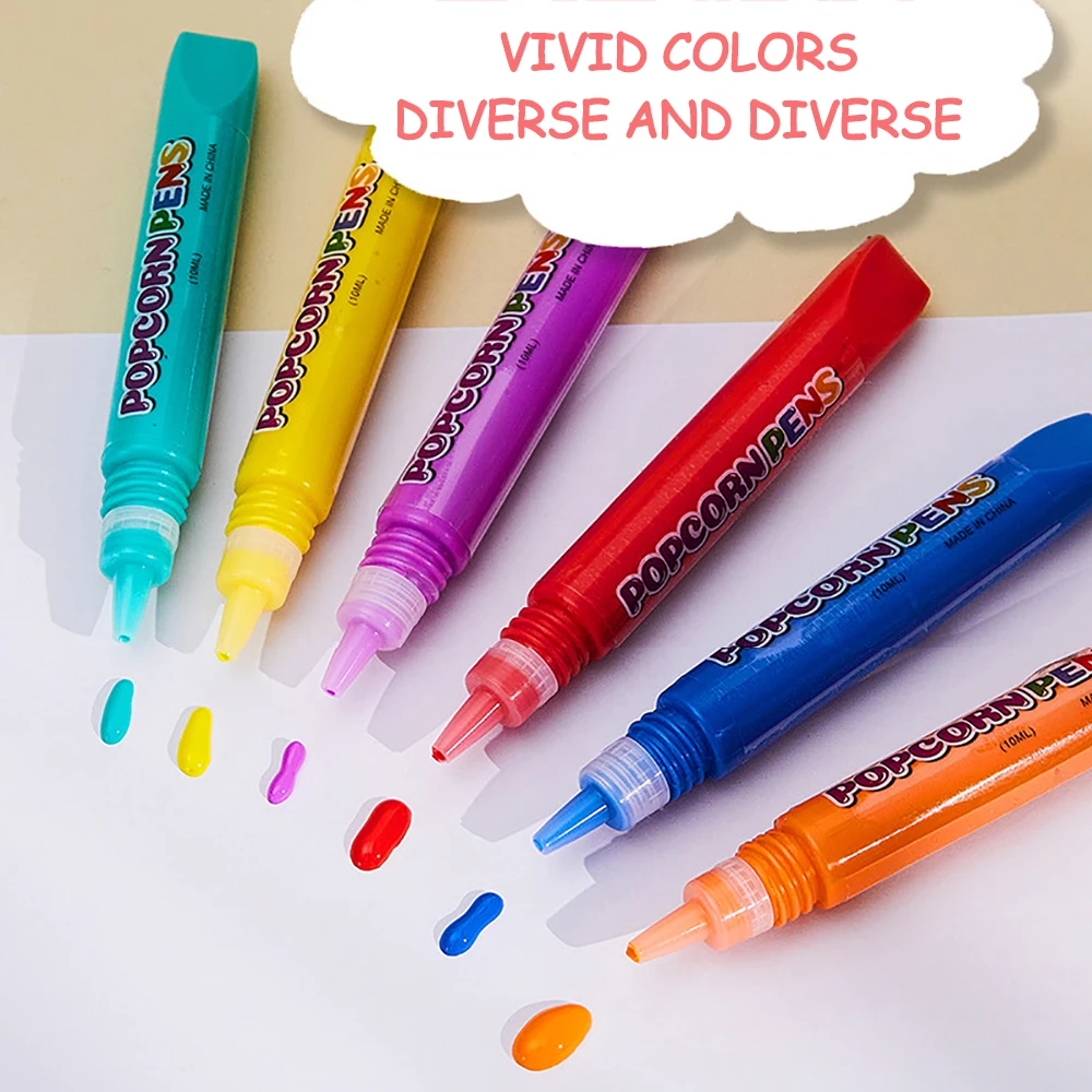 6 قطعة/صندوق لتقوم بها بنفسك فرشاة فقاعة الفشار ثلاثية الأبعاد تأثير نفخة سحرية للأطفال فرشاة تزيين من الورق المقوى ثلاثية الأبعاد