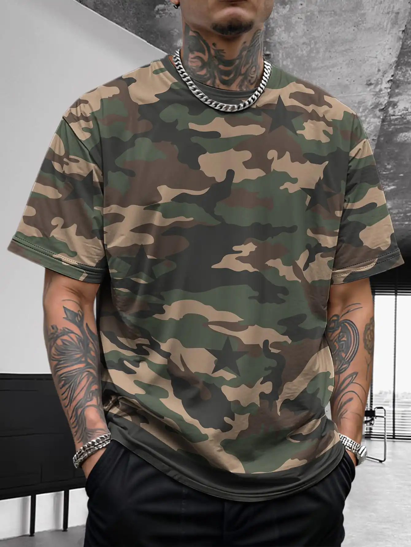 

Summer New Men's Camouflage Camouflage Fashion Handsome Fitness Versatile Breathable Short Sleeve