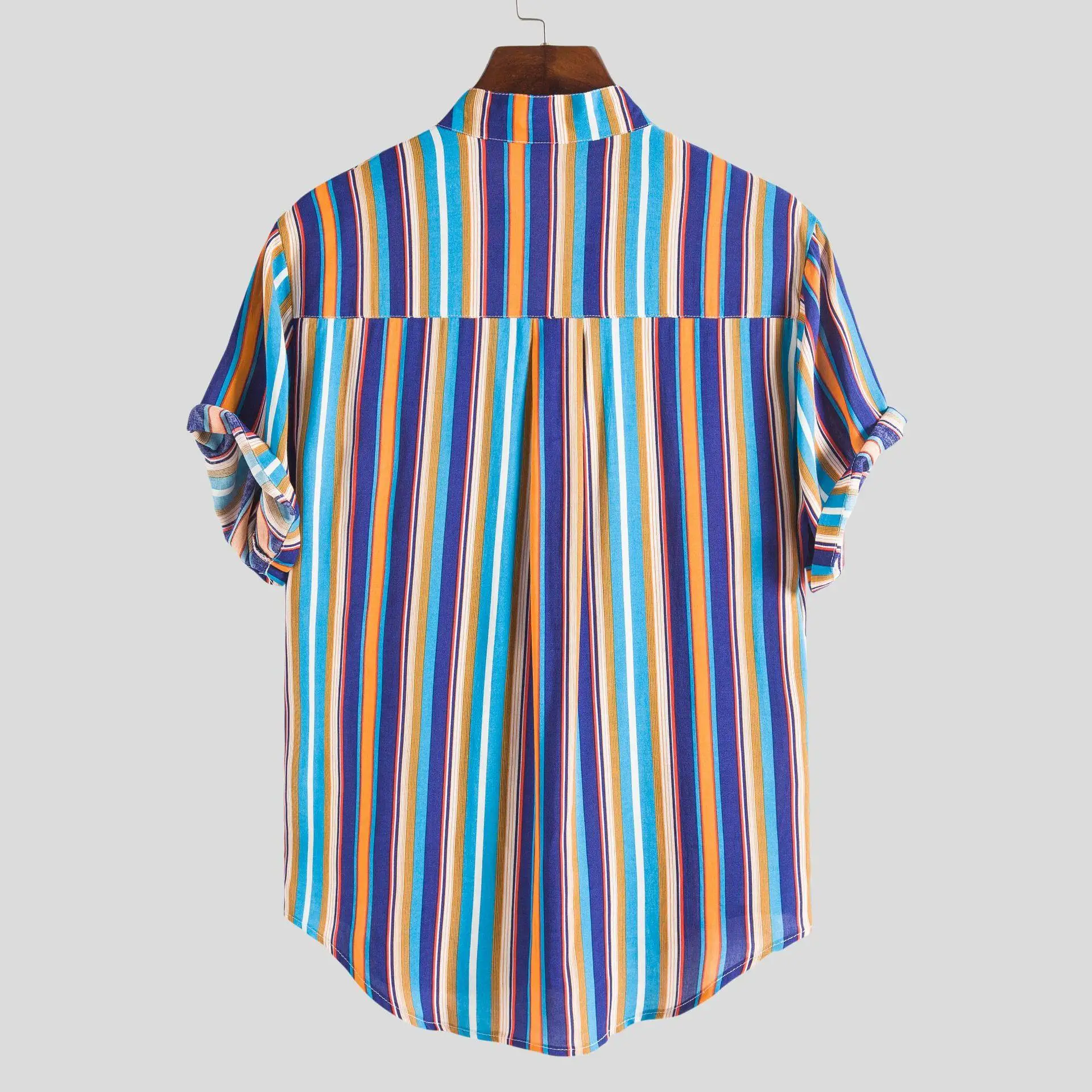 Cárdigan abierto de algodón con cuello levantado a rayas para hombre, ropa informal de verano, cárdigan abierto para jóvenes