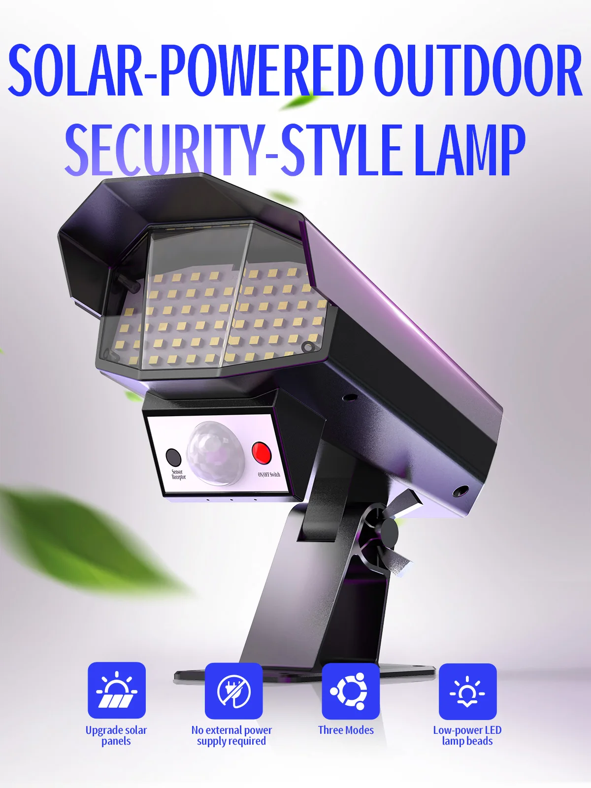 IP67 Outdoor Sports Sensor Solar Light, 65 LED Floodlight, Camera-Style Security Light, Suitable for Porches, Gardens, Courtyard