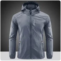 UPF50 + chaqueta fina de protección solar de secado rápido para exteriores de verano para hombre, senderismo, pesca, ciclismo, con capucha, gimnasio, deporte, cortavientos ultraligero
