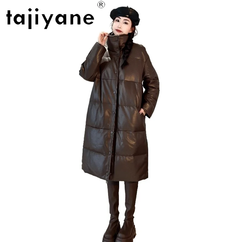 TAJIYANE 90% Duck Down Jacket Woman Sheepskin Genuine Leather Coats for Woman Jackets Thicken Mid Length Puffer Jacket 98cm 경량패딩
