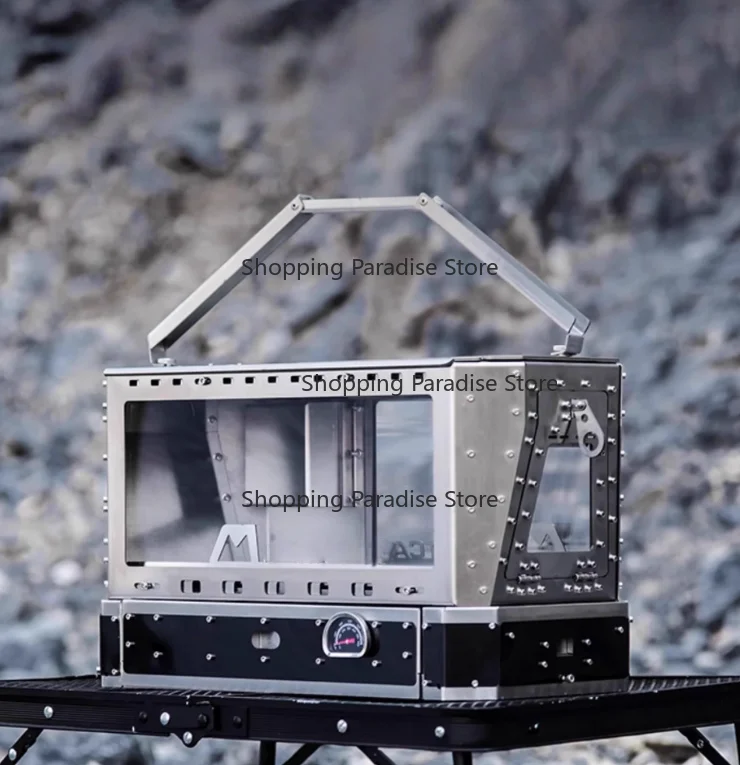 

Multifunctional Stainless Steel Camping Grill Creative Lid-Flip Wood-Burning Stove Fireplace Tent Heating Barbecue