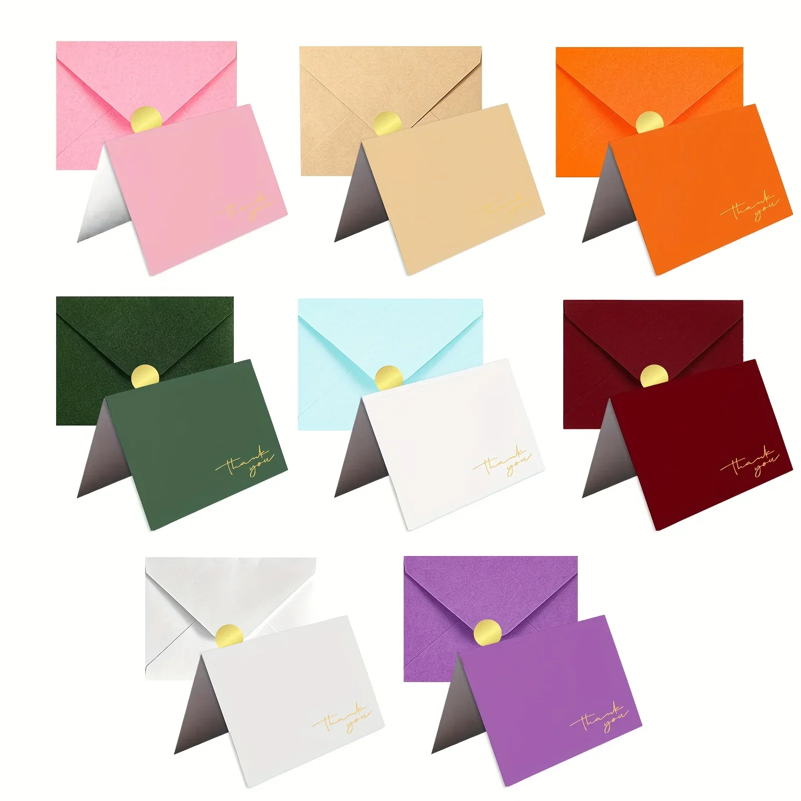32 Pieces Gold Foil Thank You Greeting Cards with Matching Color Envelopes and Gold Sealing Stickers, 8 Assorted Solid Color Minimal Script Thank You Note Cards Bulk for Wedding Bridal Shower Small Business Customer Appreciation Gifts