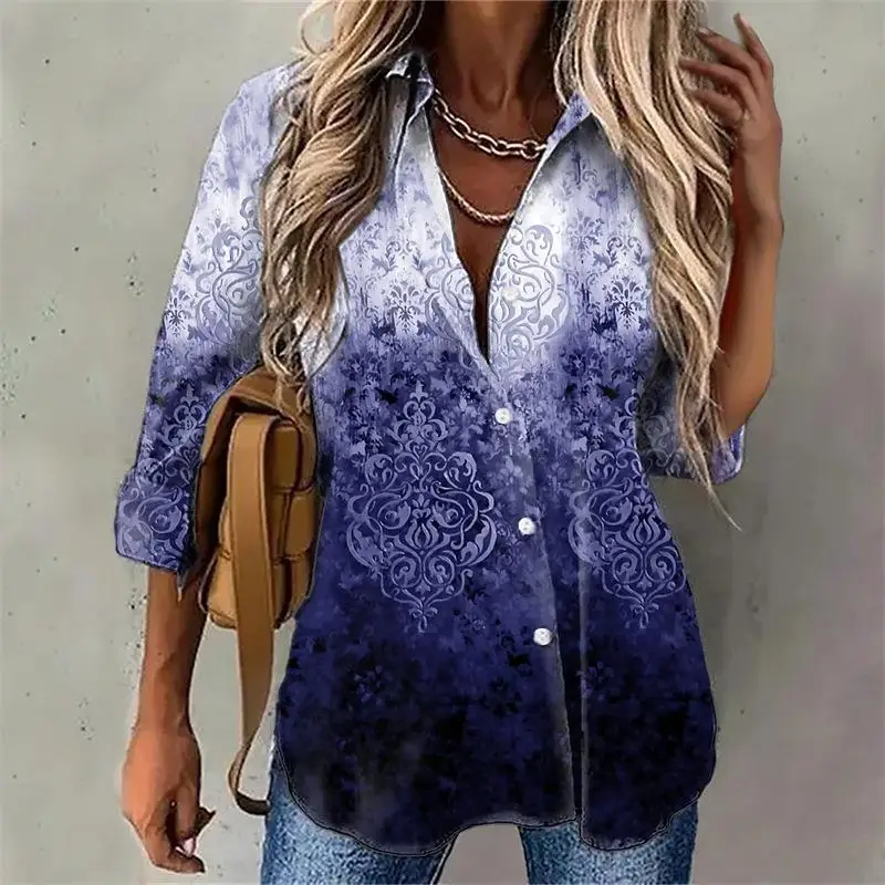 

Street Sle Printed Long Sve Women's irt Faionable Color Blo Design Deformable Fabric Winter Collection Ladies' irt