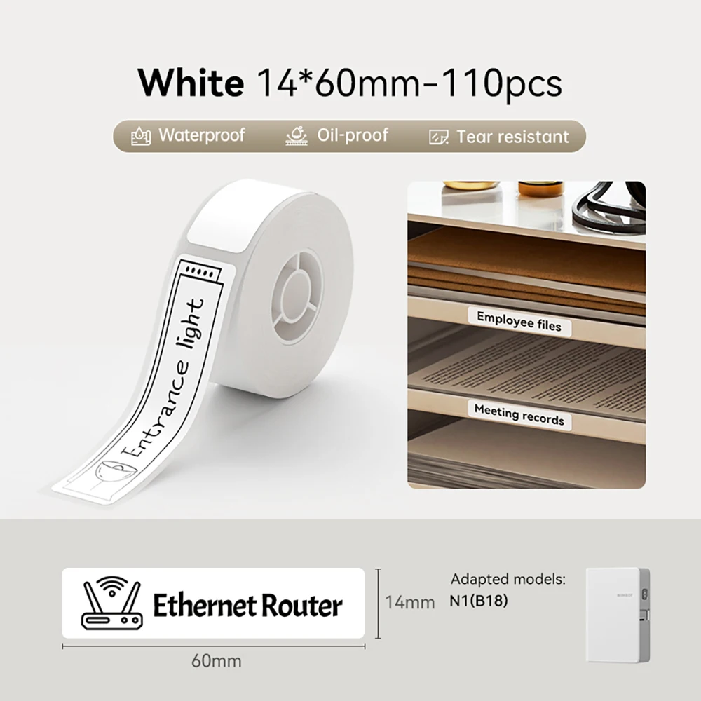 1-rol kleurenlint voor Niimbot N1 thermische overdracht labelprinter schakelaar naamplaatje zelfklevend stickerpapier voor thuiskantoor