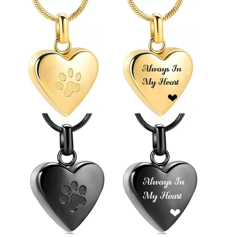 Paw Prints Stainless Steel Pet Heart Urn Necklace Pet Urn Dog Ashes Memorial Souvenirs Cremation Jewelry