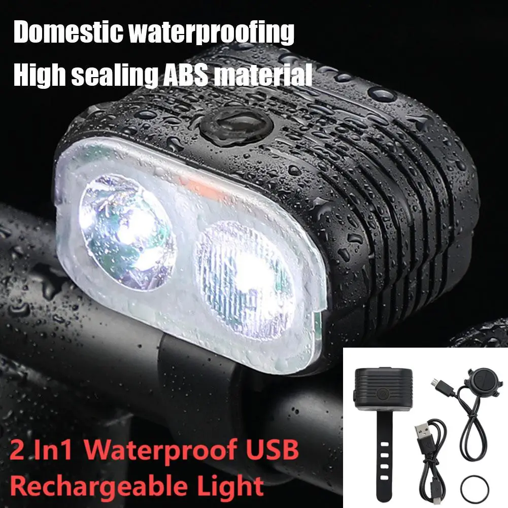 2 In1 Waterproof USB Rechargeable Light With Horn 200lm Loud Flashlight Bicycle Light Cycling With Front Light Horn COB 120dB